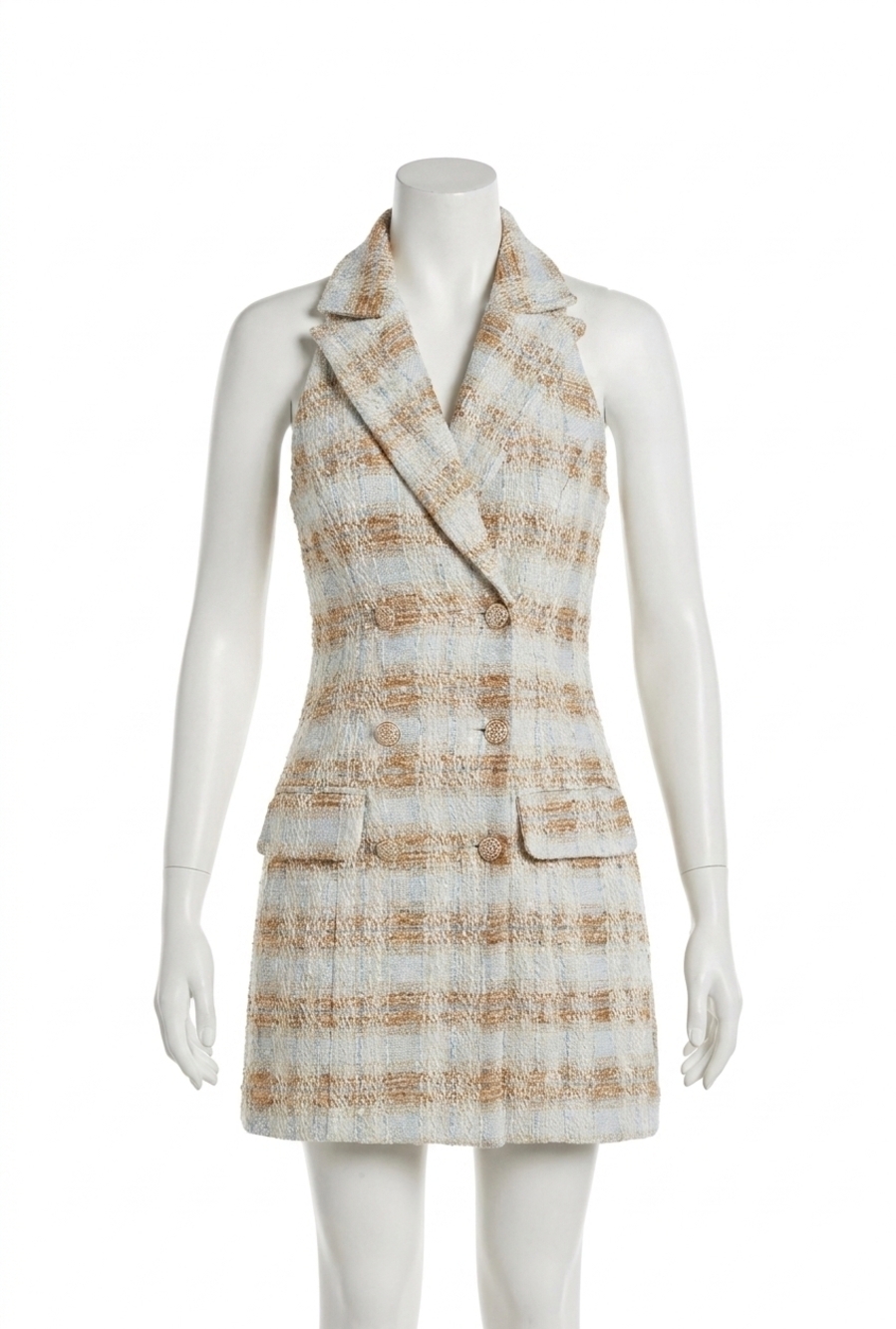 NEW ELLIATT ashlyn striped mini dress in white & gold
